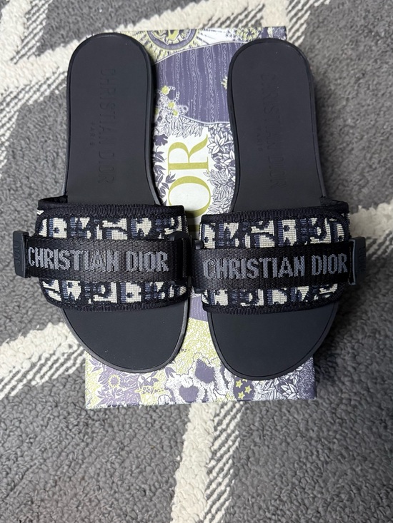 Dior Shoes - Dior Black Embossed Logo Slide